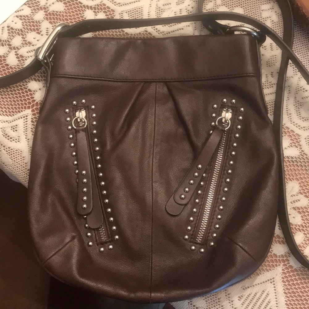 Leather Brown handbag with studded details